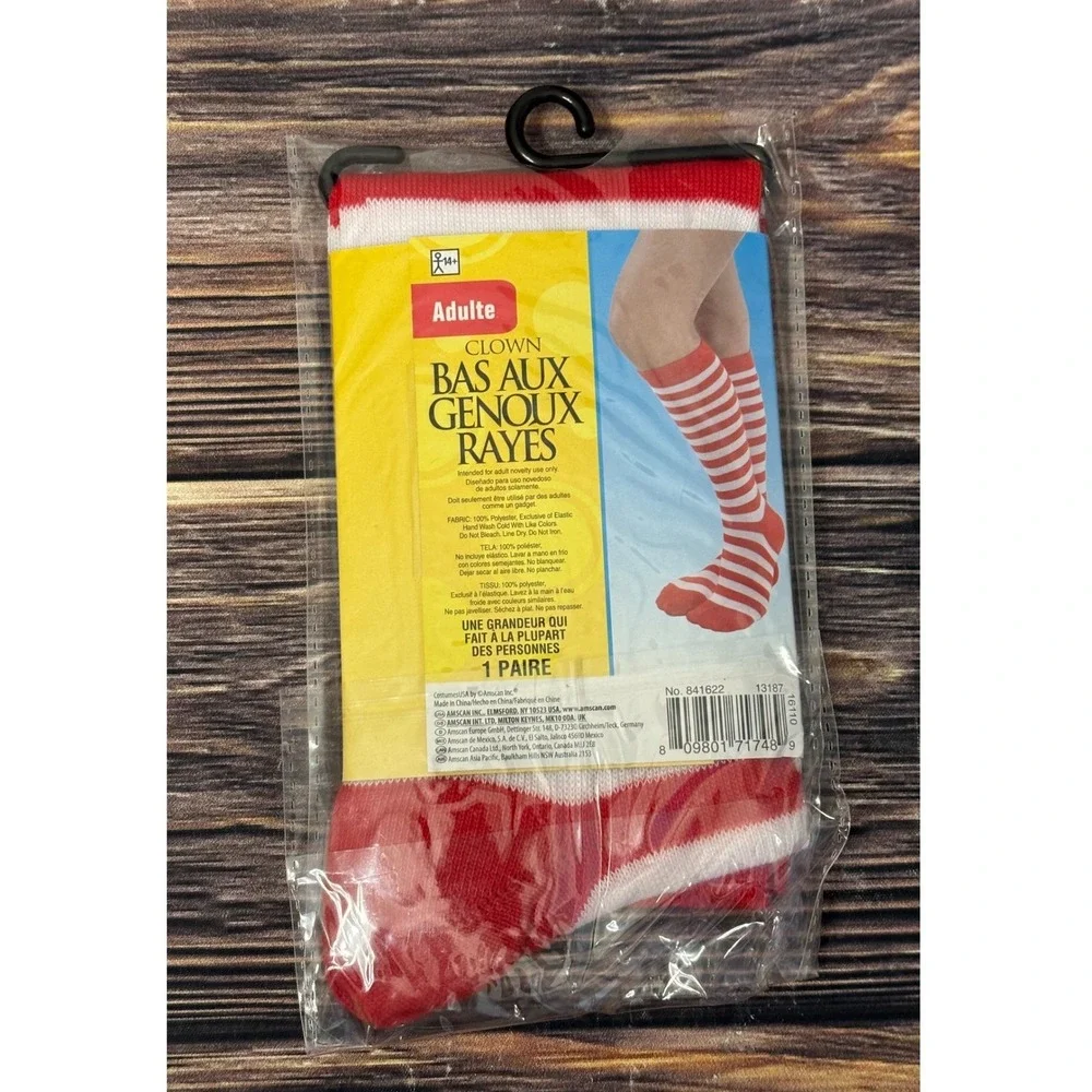 Clown Knee High Socks Adult One Size Red White Striped Costume Accessory New